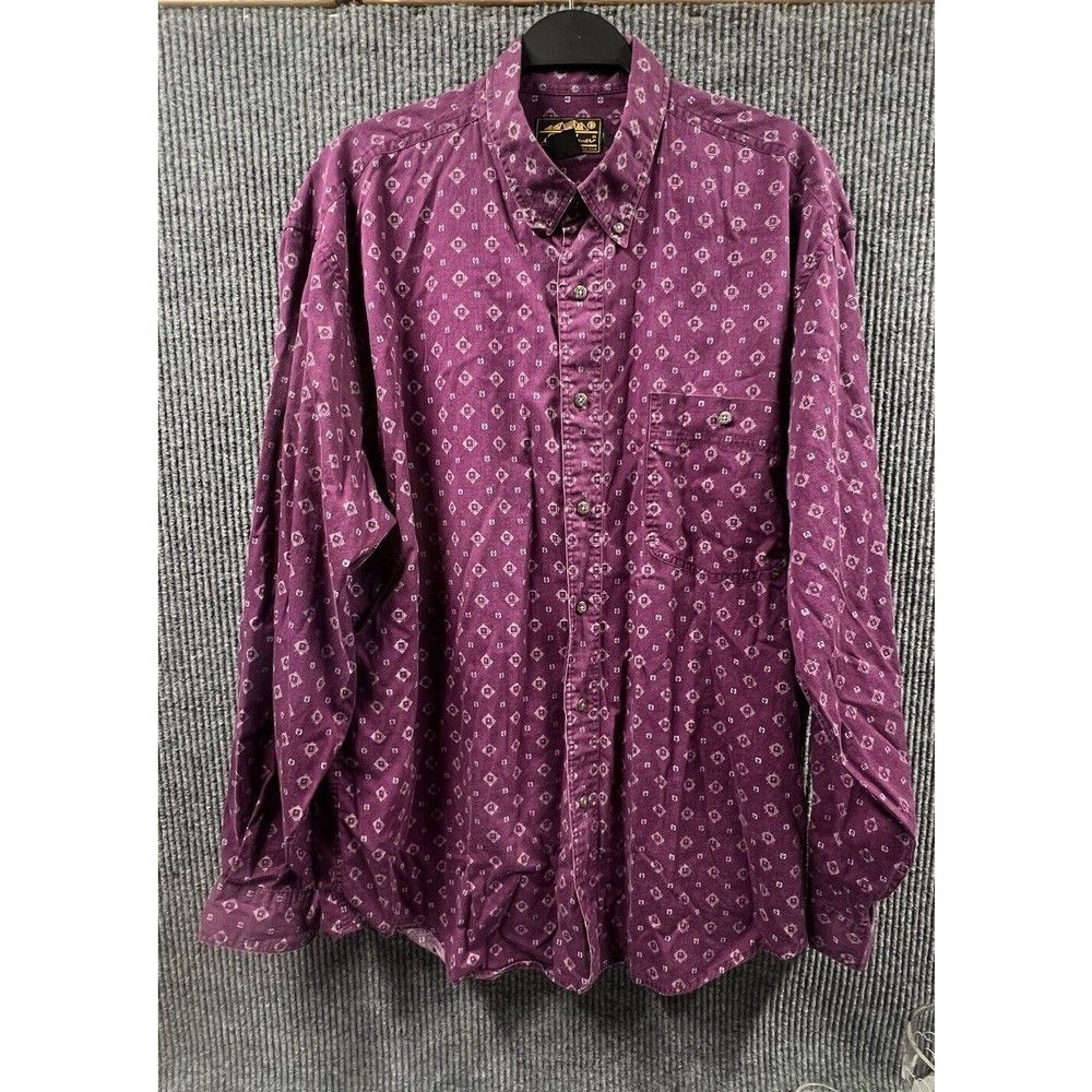 VTG Eddie Bauer Shirt Mens XL Maroon Chambray Outdoor Outfitter Button Front